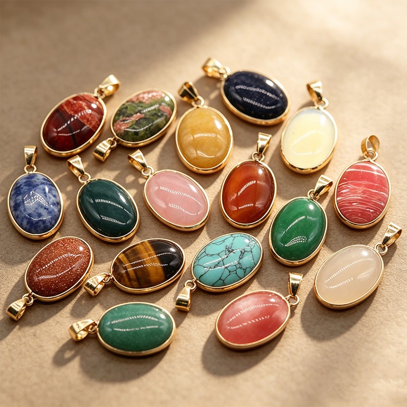 Bezels Set Pendant - 10 szt. owalnych zawieszek z naturalnego